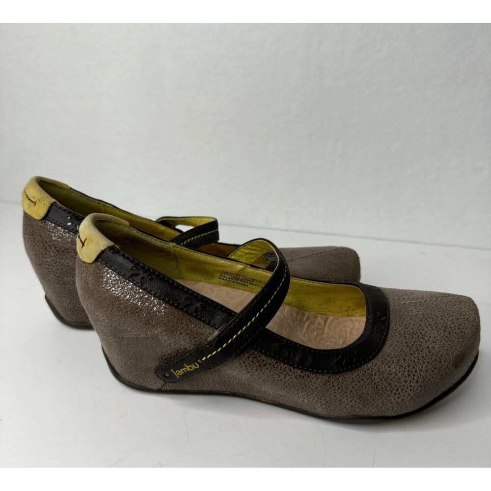 Jambu Womens Mary Jane Wedge  Muse Shoes Size 9 Leather & Fabric Brown